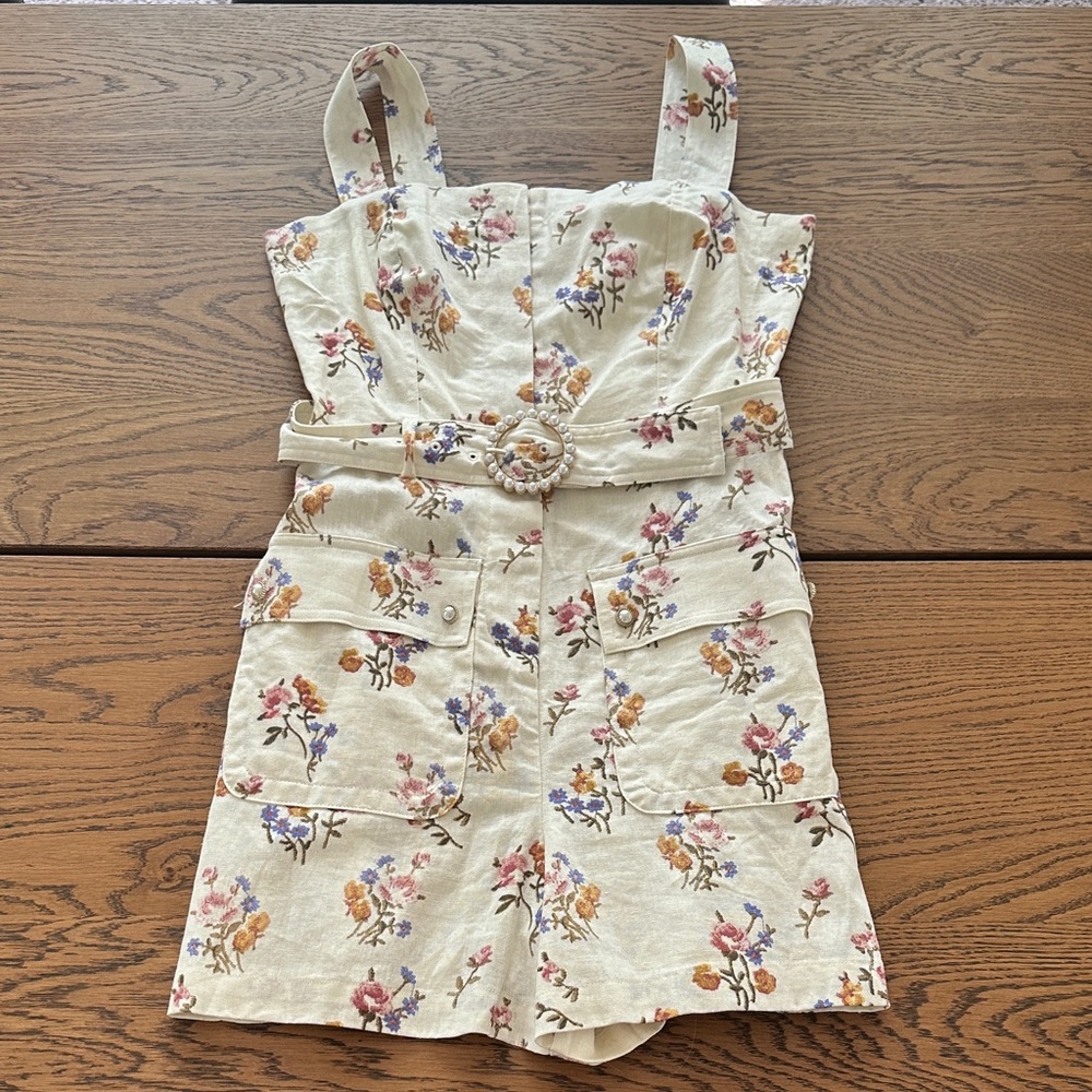 House of Harlow Floral Print Romper with Belt and adjustable straps